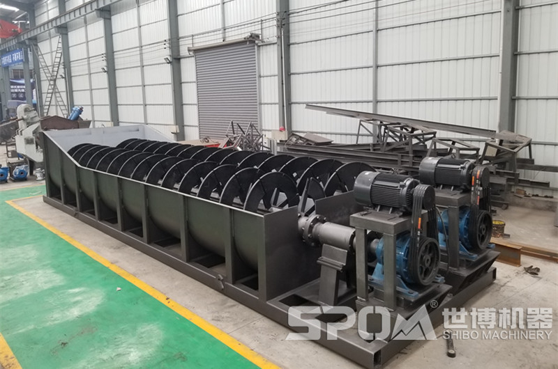 石子面洗沙設備，螺旋式洗砂機